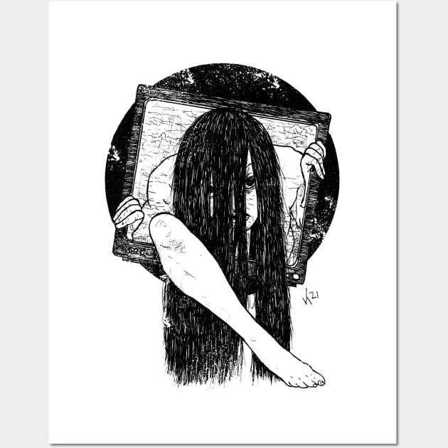 TV Set SADAKO (Black print) Wall Art by Bloody Savage